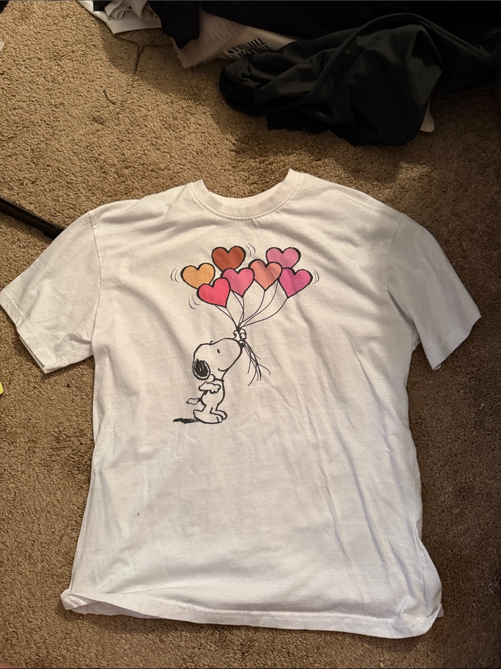White Tee with Heart Balloons Snoopy Graphic
